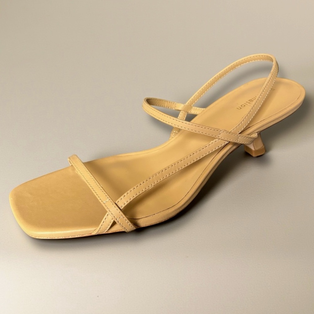 🎉SALE Reformation Serenity Bare Kitten Heel Strappy Sandals Tan Nude - Picture 3 of 6